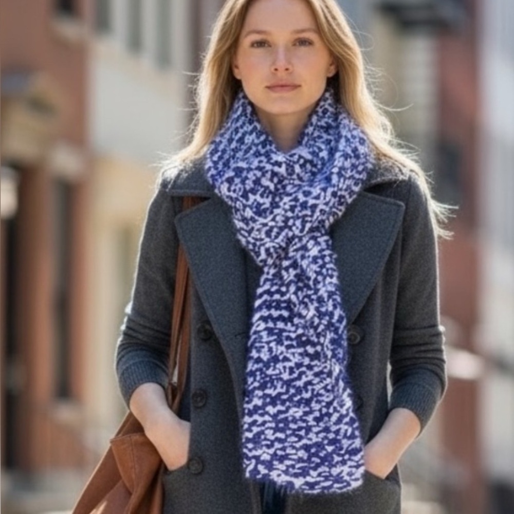 Scarf Hand Crafted Blue White Knit Chunky Cozy